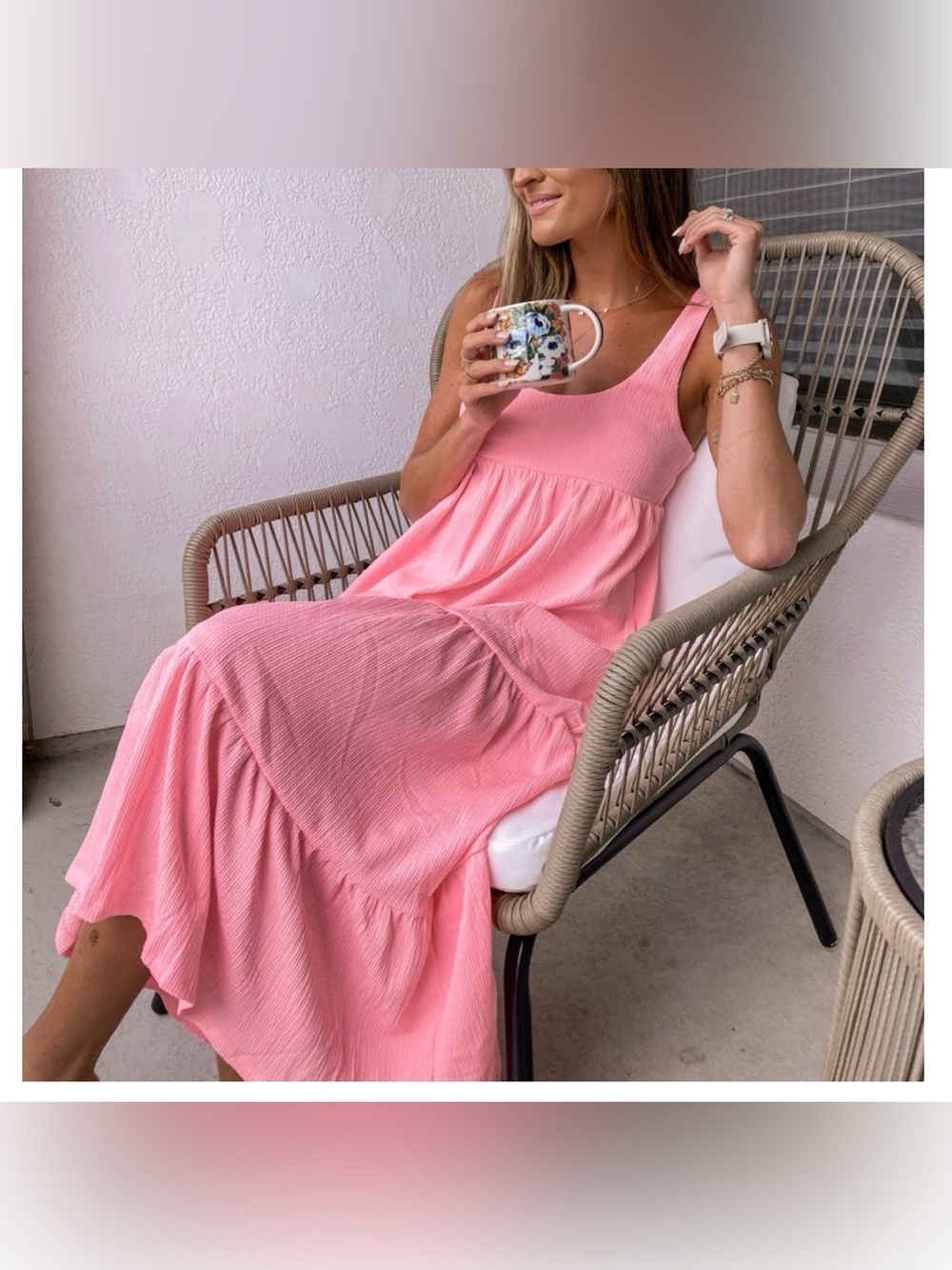 Free People Beach Reel Love Midi Maxi Dress Size S Pink Pockets Tiered Sundress